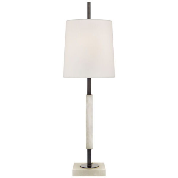 Lexington Medium Table Lamp in Bronze and Alabaster with Linen Shade by Thomas O'Brien, image 1