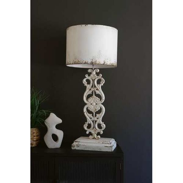 White Table Lamp - Antique with Carved Damask Base, image 1