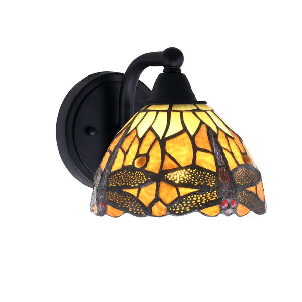Paramount Matte Black One-Light Wall Sconce with Seven-Inch Amber Dragonfly Art Glass, image 1