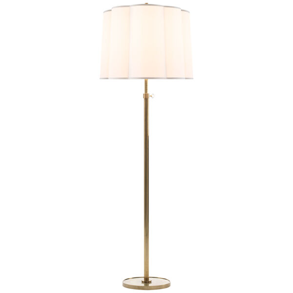 Simple Floor Lamp in Soft Brass with Silk Scalloped Shade by Barbara Barry, image 1