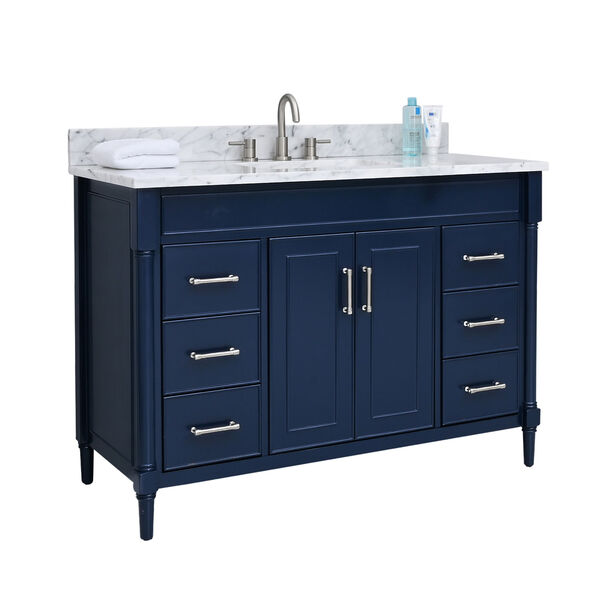 Bristol Navy Blue 49-Inch Vanity Set with Carrara White Marble Top, image 2