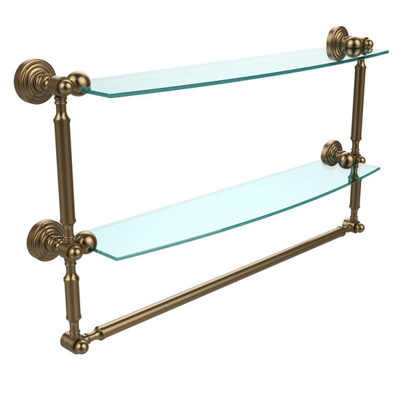 Waverly Place Collection 24 Inch Two Tiered Glass Shelf with Integrated Towel Bar, Brushed Bronze, image 1