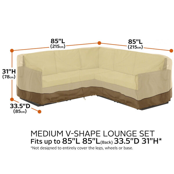 Ash Beige and Brown Patio 85-Inch V-Shaped Sectional Lounge Set Cover, image 4
