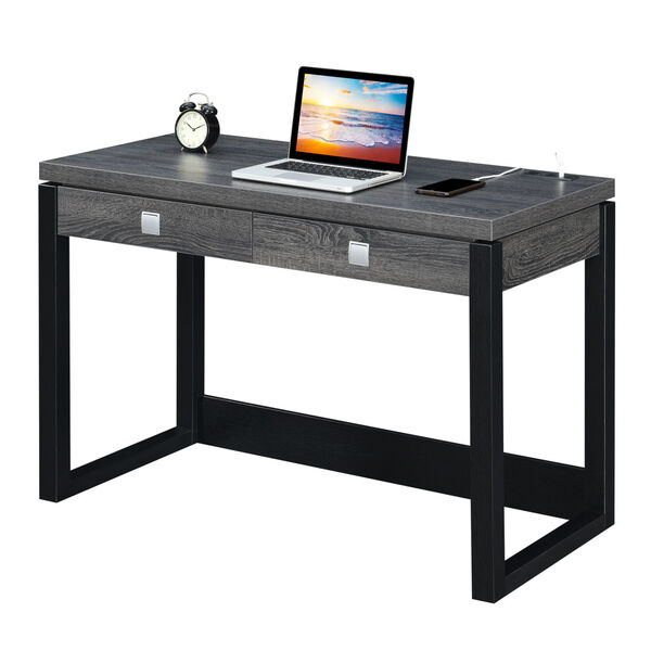 Newport Weathered Gray and Black Two-Drawer Desk with Charging Station, image 3