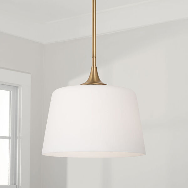 Presley Aged Brass One-Light Semi Flush Mount with Soft White Glass, image 4