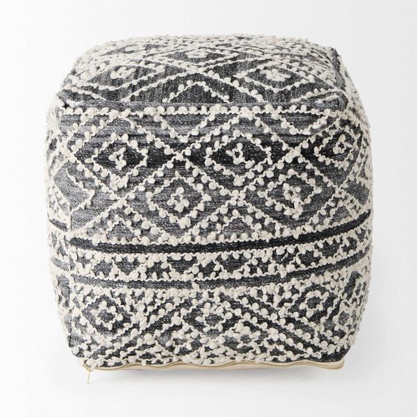 Farida Dark Gray Wool and Polyester Patterned Pouf, image 4