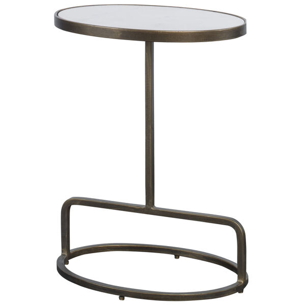 Jessenia White and Antiqued Brushed Gold Accent Table, image 3