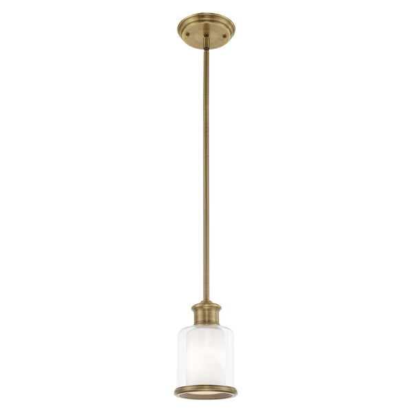 Middlebush Antique Brass 6-Inch One-Light Mini Pendant with Clear and Satin Opal White Glass, image 4
