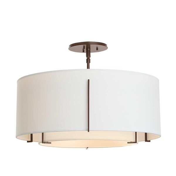 Exos Bronze Three-Light Semi Flush Mount with Natural Anna Outer Shade, image 1
