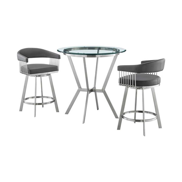 Naomi Chelsea Brushed Stainless Steel Gray Three-Piece Dining Set, image 1