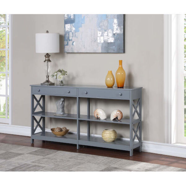 Oxford Gray Two-Drawer Console Table with Shelves, image 2