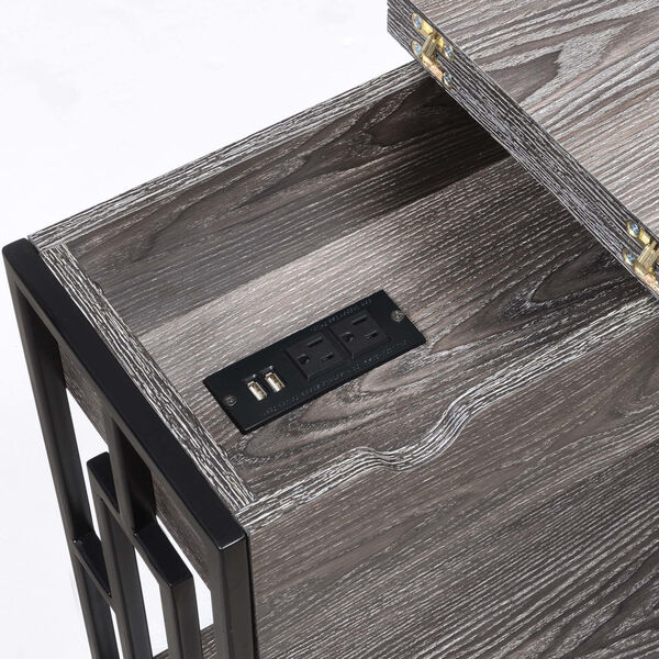 Town Square Weathered Gray and Black Flip Top End Table with Charging Station, image 5