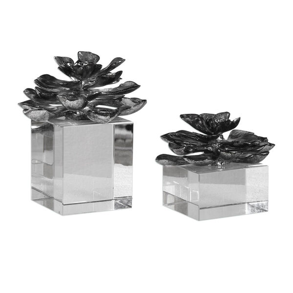 Indian Lotus Metallic Silver Flowers, Set of 2, image 1