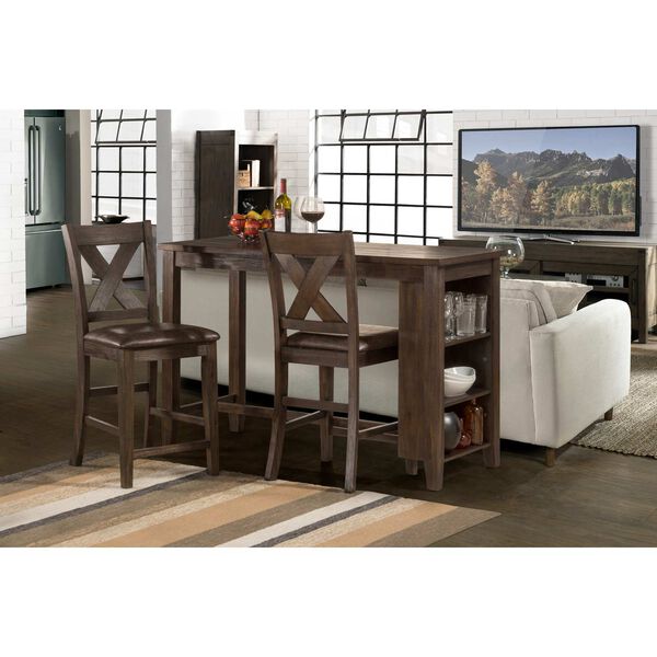 Spencer Dark Espresso Wire Brush Wood Three-Piece Counter Height Dining with x Back Stools, image 2