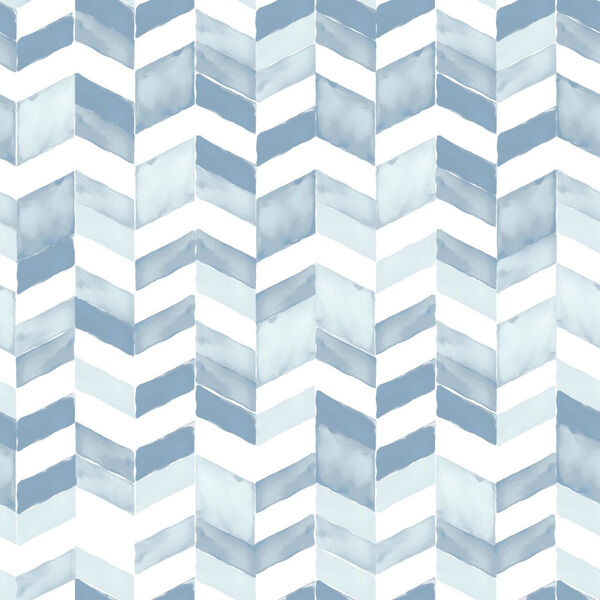 Paul Brent Watercolor Chevron Blue And White Peel And Stick Wallpaper – SAMPLE SWATCH ONLY, image 1
