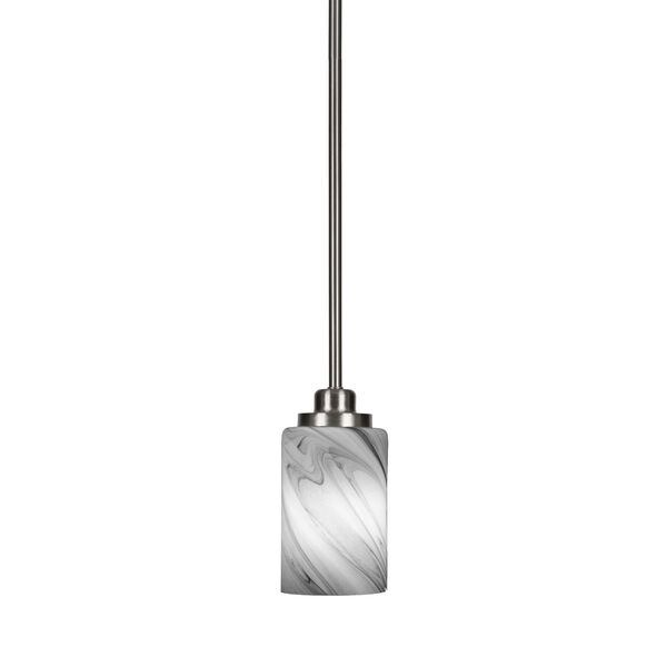 Odyssey Brushed Nickel Four-Inch One-Light Mini Pendant with Onyx Swirl Glass Shade, image 1