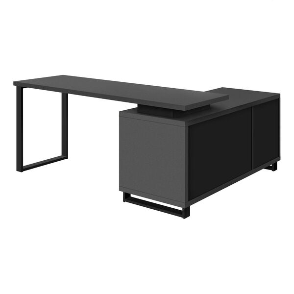 Dark Grey and Black Computer Desk with Drawers and Shelves, image 4