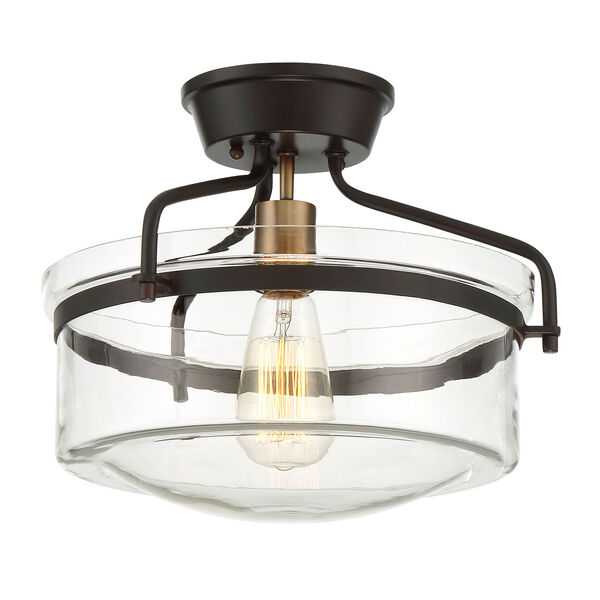 Afton Rubbed Bronze and Brass One-Light Drum Semi-Flush Mount, image 3