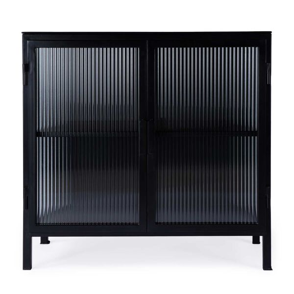 Hoxton Black Metal Ribbed Glass Accent Cabinet, image 1