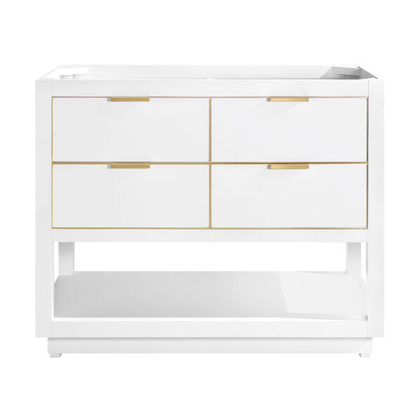 White 42-Inch Bath Vanity Cabinet with Gold Trim, image 1
