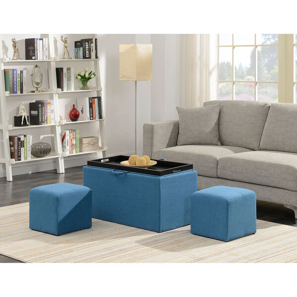 Designs4Comfort Soft Blue Sheridan Storage Bench with 2 Side Ottomans, image 1