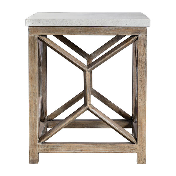 Catali Ivory Limestone and Oatmeal Washed Wood End Table, image 3