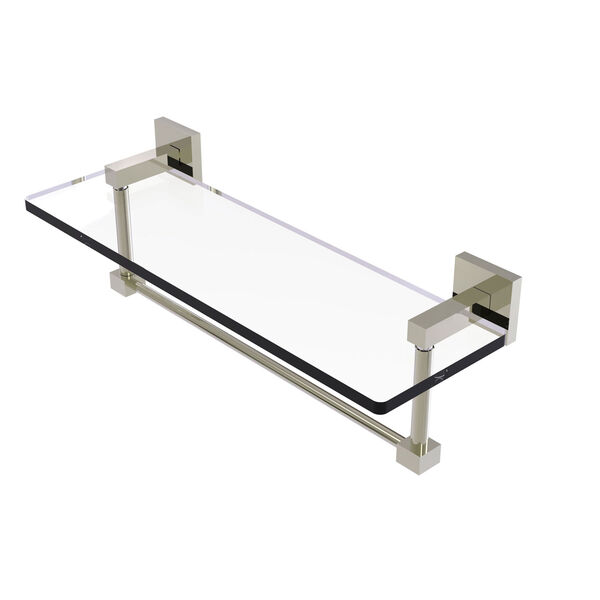 Montero Polished Nickel 16-Inch Glass Vanity Shelf with Integrated Towel Bar, image 1