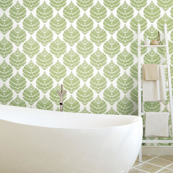 Hygge Fern Damask Green And White Peel And Stick Wallpaper – SAMPLE SWATCH ONLY, image 2