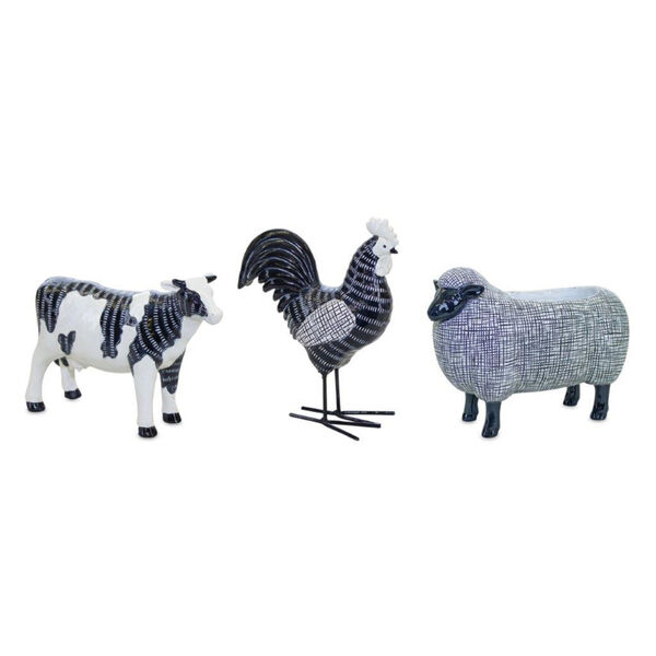 Black Resin Chicken/Cowith Sheep Decorative Object, Set of Three, image 1