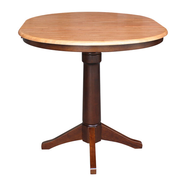 Cinnamon and Espresso 35-Inch High Round Pedestal Counter Height Dining Table with 12-Inch Leaf, image 6