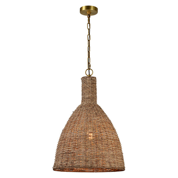 Natural Wicker and Gold 18-Inch One-Light Pendant, image 1