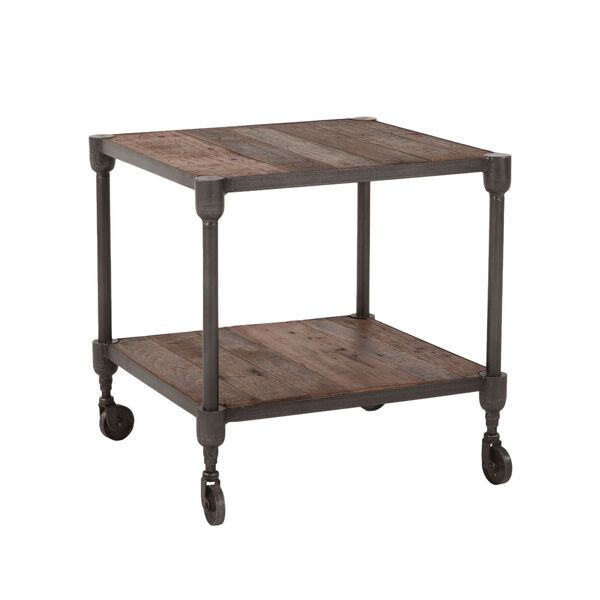 Paxton Weathered Walnut and Gray Zinc Side Table with Wheels, image 3