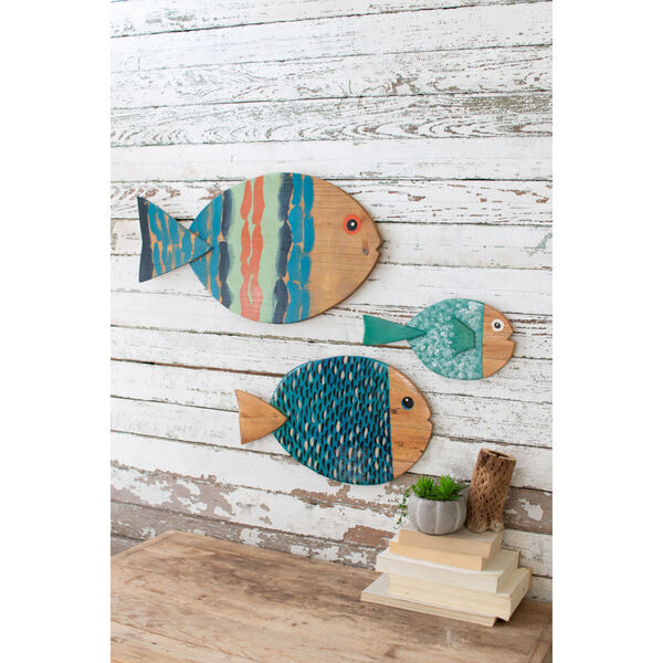 Multi-Colored 23-Inch Wooden Fish Wall Hanging, Set of 3, image 1