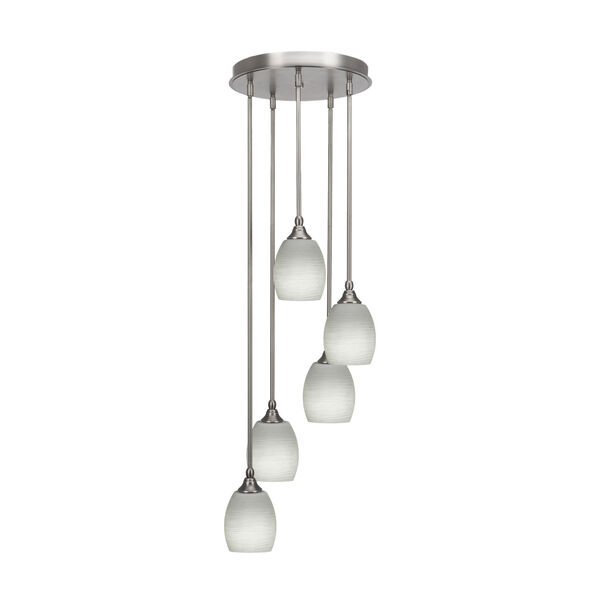 Empire Brushed Nickel Five-Light Cluster Pendant with Five-Inch White Linen Glass, image 1