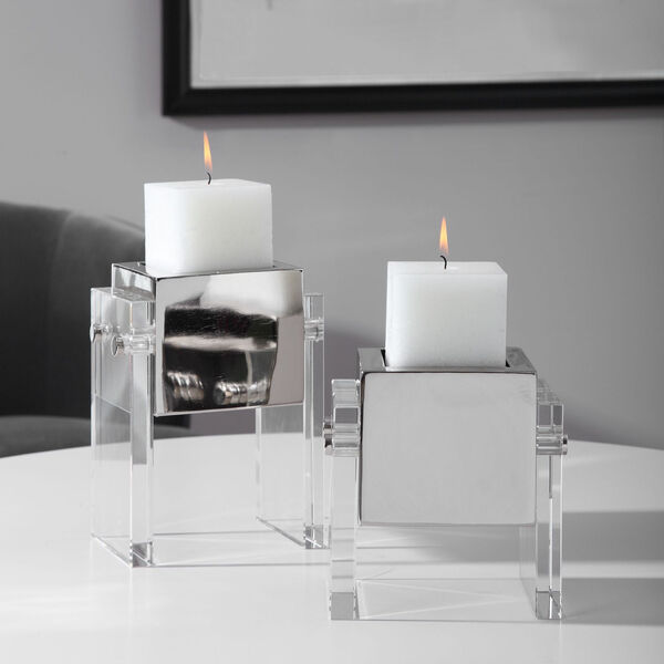 Sutton Distressed White Square Candle Holder, Set of 2, image 3
