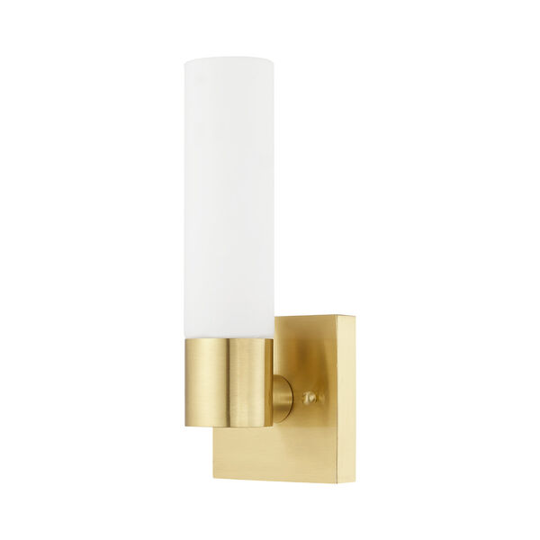 Aero Satin Brass 5-Inch One-Light ADA Wall Sconce with Hand Blown Satin Opal White Twist Lock Glass, image 2