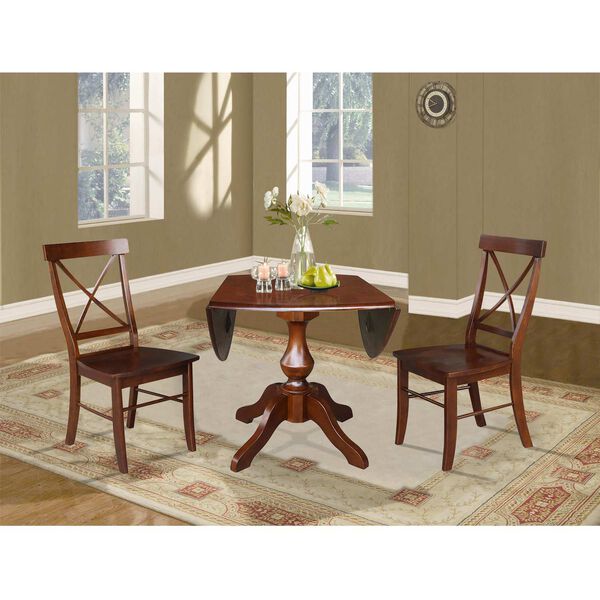 Espresso Round Top Pedestal Table with Chairs, 3-Piece, image 4