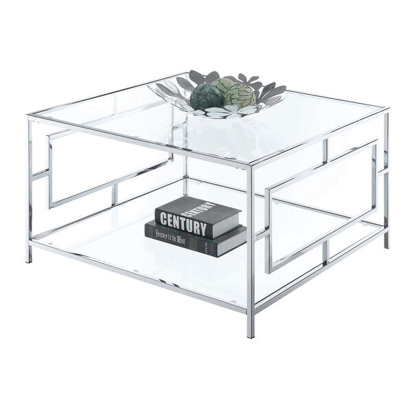 Town Square Clear Glass and Chrome 32-Inch Square Coffee Table, image 2