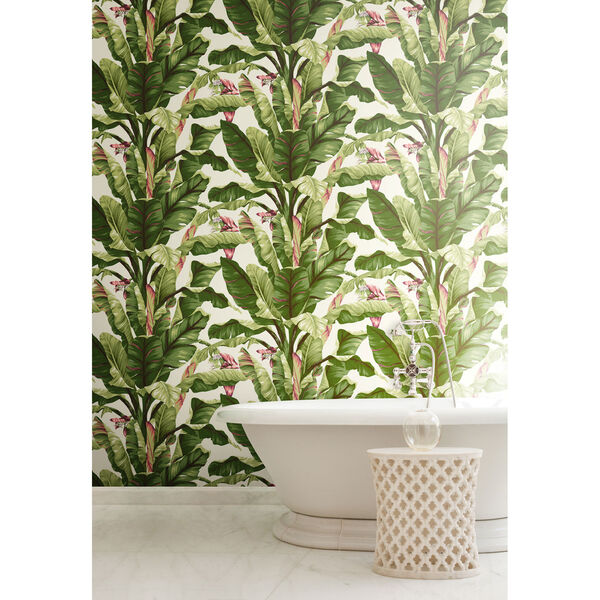 Ashford House Tropics White and Green Banana Leaf Wallpaper, image 4