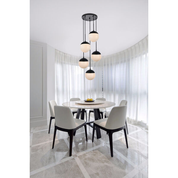 Eclipse Black and Frosted White 18-Inch Five-Light Pendant, image 2