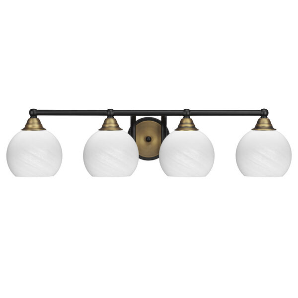 Paramount Matte Black and Brass Four-Light 7-Inch Bath Vanity with White Marble Glass, image 1