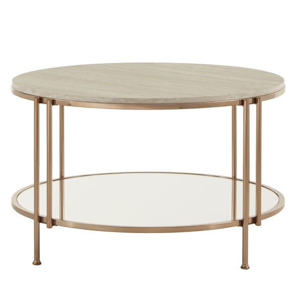 Koga Champagne Gold Cocktail Table with Faux Marble Top and Mirror Bottom, image 3