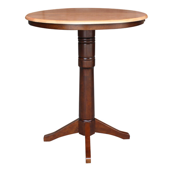 Cinnamon and Espresso Round Pedestal Bar Height Table with 12-Inch Leaf, image 2