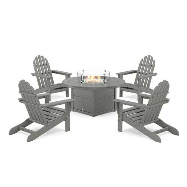 Classic Slate Grey Adirondack Conversation Set with Fire Pit Table, 5-Piece, image 1
