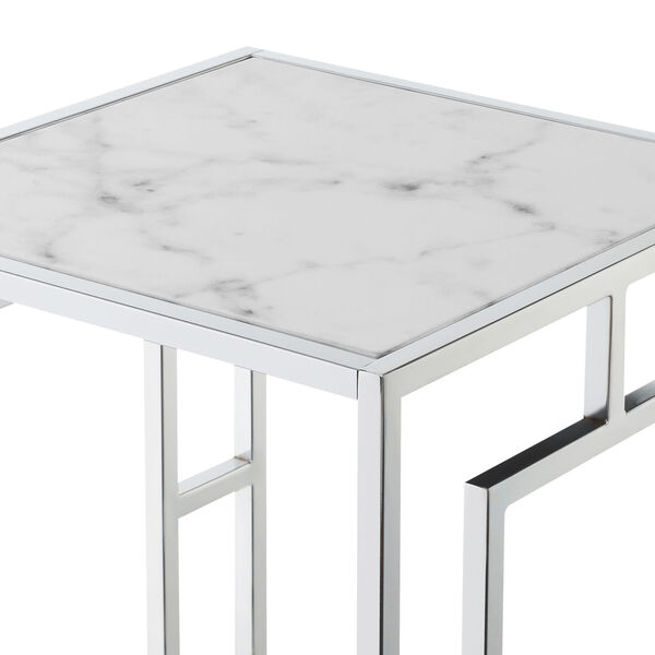 Town Square White Faux Marble and Chrome End Table with Shelf, image 4
