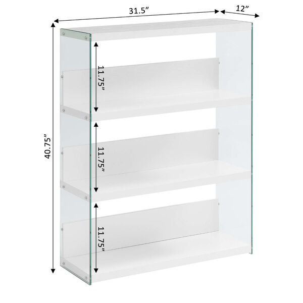 SoHo White and Glass Four-Tier Wide Bookcase, image 3
