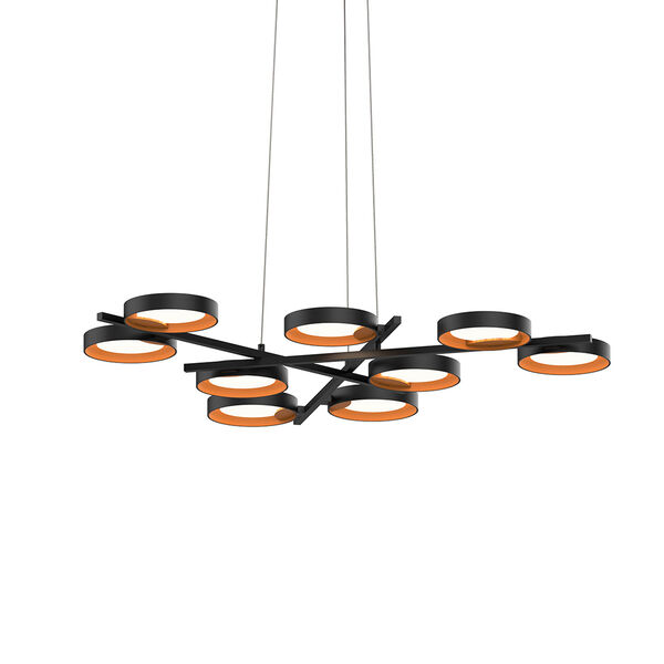 Light Guide Ring Satin Black Nine-Light LED Pendant with Apricot Interior Shade, image 1