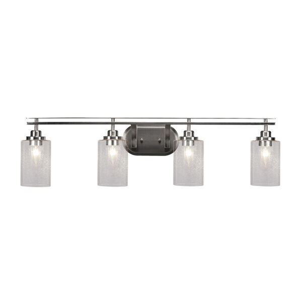 Odyssey Brushed Nickel Four-Light Bath Vanity with Four-Inch Clear Cylindrical Bubble Glass, image 1
