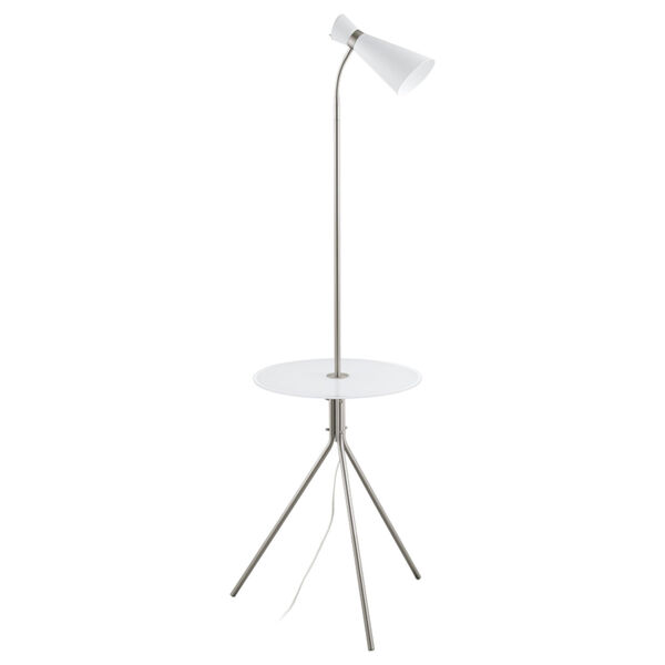 Policara Matte Nickel One-Light Floor Lamp with White with Matte Nickel Trim Metal Shade, image 1