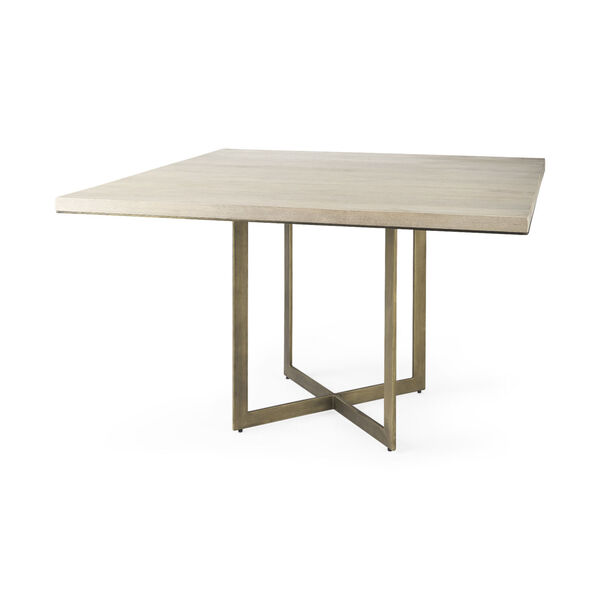 Faye I Light Brown and Gold X-Shaped Square Dining Table, image 1